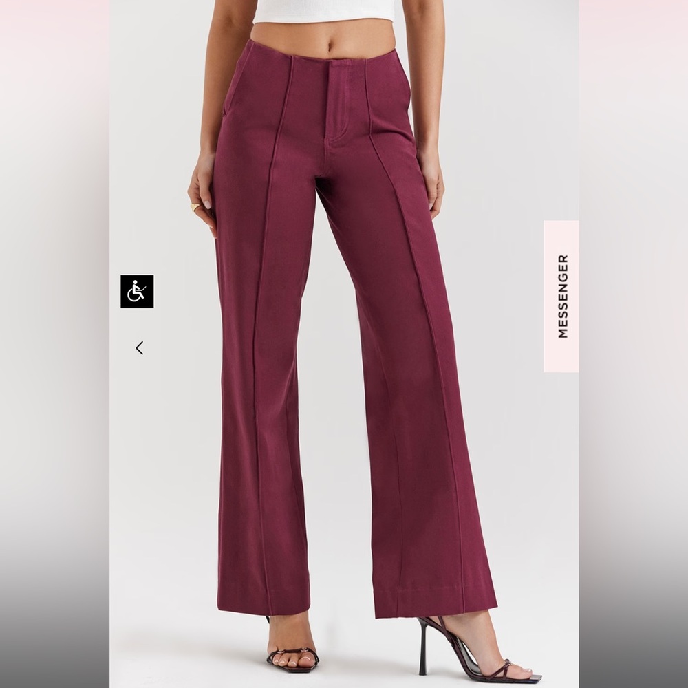 House of CB Rivi Straight Leg Loose Fit Trousers Wine Longer Length